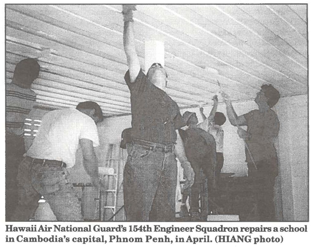 Hawaii Air National Guard's 154th Engineer Squadron repairs a school in Cambodia's capital, Phnom Penh, in April. (HIANG photo)
