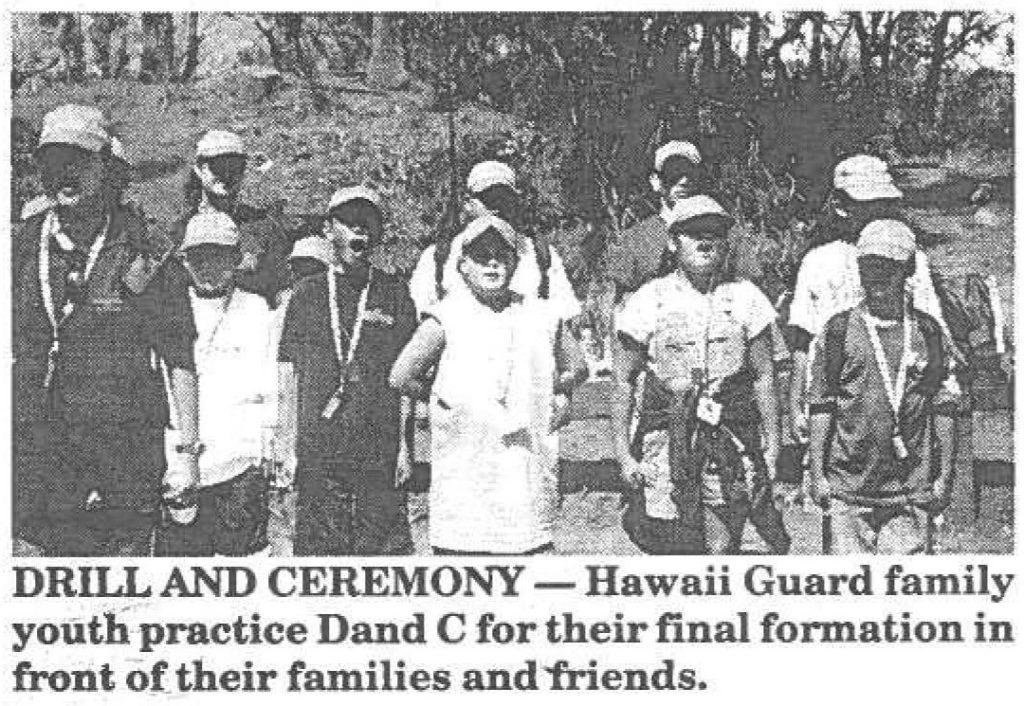 DRILL AND CEREMONY - Hawaii Guard family youth practice Band C for their final formation in front of their families and friends.