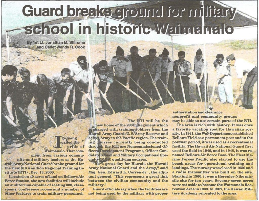 Guard breaks ground for military school in historic waimanalo
