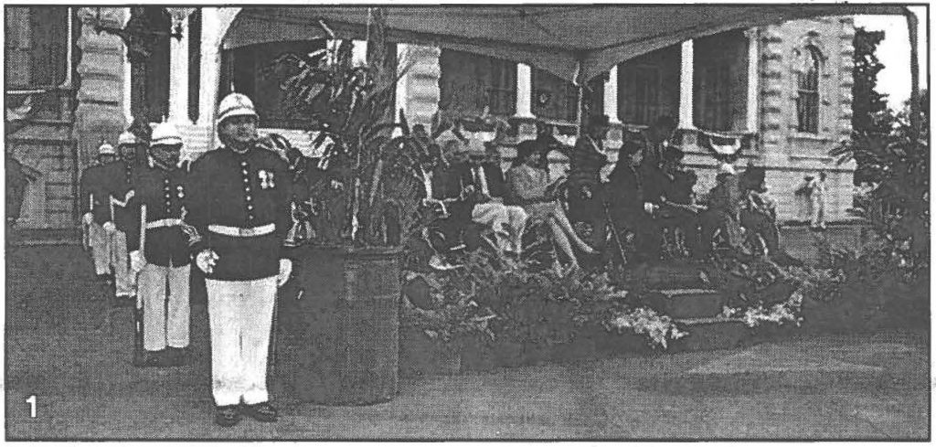 Pass in review parade and cordon to stage - Ceremonial Royal Guard, Hawaii Air National Guard