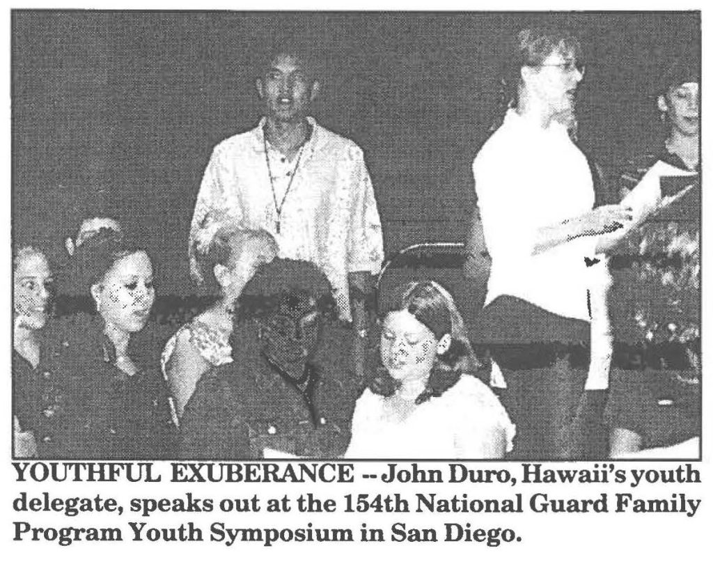 YOUTHFUL EXUBERANCE --John Duro, Hawaii's youth delegate, speaks out at the 154th National Guard Family Program Youth Symposium in San Diego.