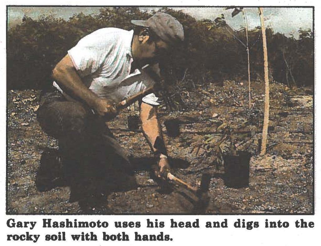 Gary Hashimoto uses bis bead and digs into the rocky soil with both bands.