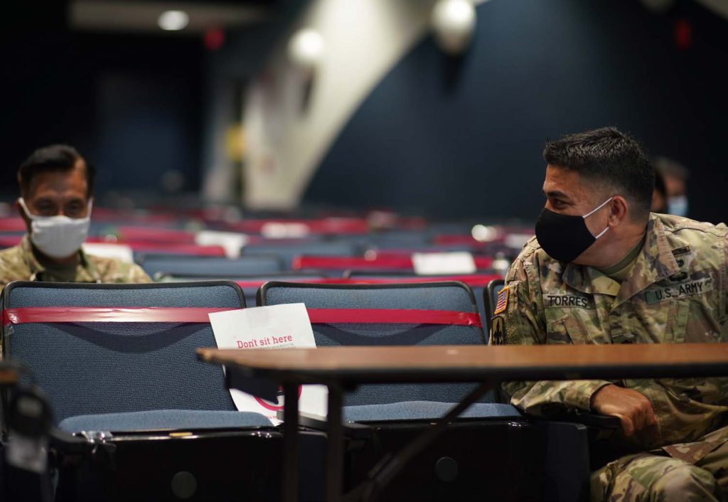 Military Planning Exercise Gema Bhakti 2020 Held in a Distinctly Different Configuration During COVID-19 Pandemic. Hawaii National Guard Soldiers and Airmen participate in a joint military operation planning exercise Gema Bhakti via a virtual meeting space, Honolulu, Hawaii, Aug. 26, 2020. Gema Bhakti is an annual military planning exercise with the Hawaii National Guard State Partnership Program, INDO-PACOM and the Indonesian Armed Forces. This years exercise was held in several location scattered across the world in the last week in August 2020. (U.S. Air National Guard photo by Tech. Sgt. Andrew Jackson)