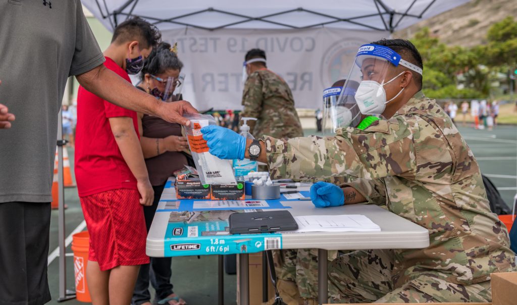 Hawaii National Guard assists the City and County of Honolulu in the COVID-19 Pandemic Testing Surge.