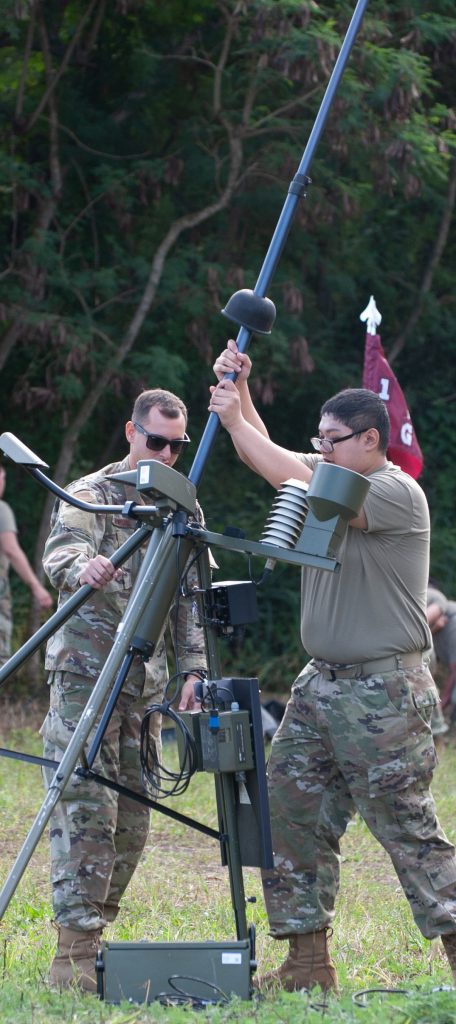 U.S. Air Force Senior Airman Adam Mattson and Senior Airman Alec Lagalog with the 199th Weather Flight, Hawai‘i Air National Guard, set up a TMQ-53 Tactical Meteorological Observing System during aero-medical evacuation exercises at Dillingham Airfield March 4, 2022. The HIANG’s 199th Weather Flight has a long-standing mission requirement to provide weather support to the 126th and 189th Aviation Regiments of the Hawai‘i Army National Guard. (U.S. Air National Guard photo by Senior Airman Robert Cabuco)