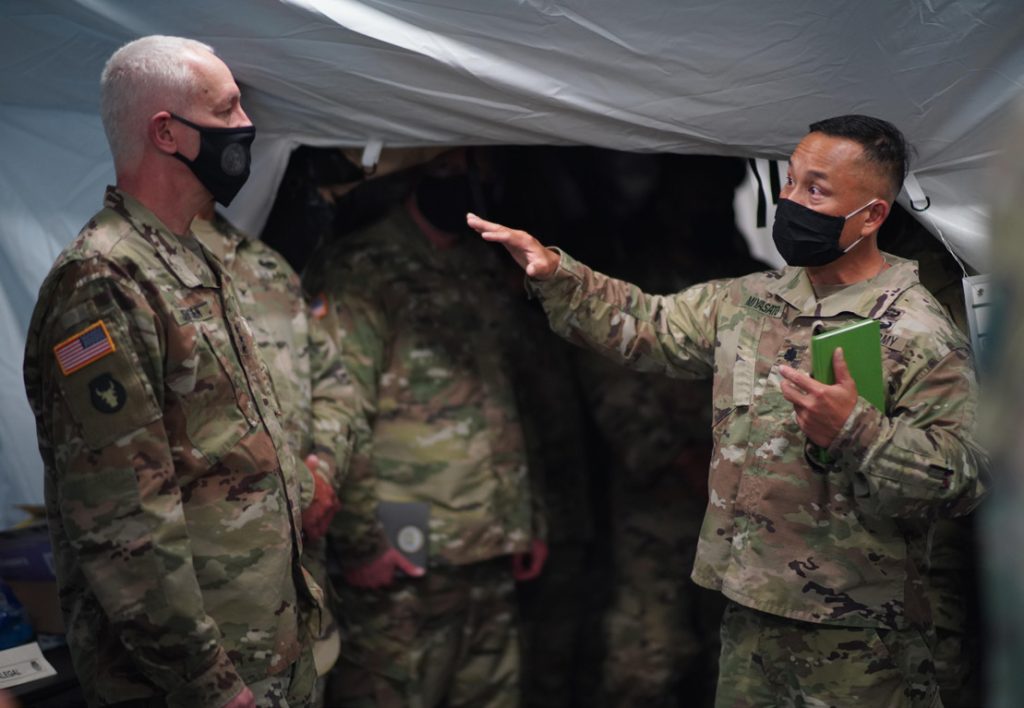 Director of the Army National Guard, Lt. Gen. Jon Jensen, toured the Hawai‘i Army National Guard 29th Infantry Brigade Combat Team Headquarters today to observe their '22 Command Post Training Exercise. Col. Jonathan Ishikawa, Commander of the 29th IBCT, hosted Lt. Gen. Jensen and DAG Brig. Gen. Stephen F. Logan during a tour of the building, which houses the HIARNG's largest unit.