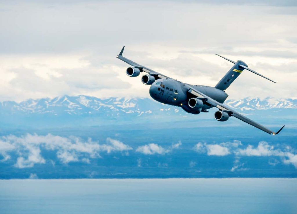 A U.S. Air Force C-17 Globemaster III based out of Joint Base Pearl Harbor-Hickam and crewed by members of the 204th Airlift Squadron participates in exercise AMALGAM DART 22-04 July 6, 2022, Joint Base Elmendorf-Richardson, Alaska. This iteration of the exercise features a variety of military aircraft from the U.S. Air Force that operates out of the northern region. (U.S. Air National Guard photo by Master Sgt. Mysti Bicoy)