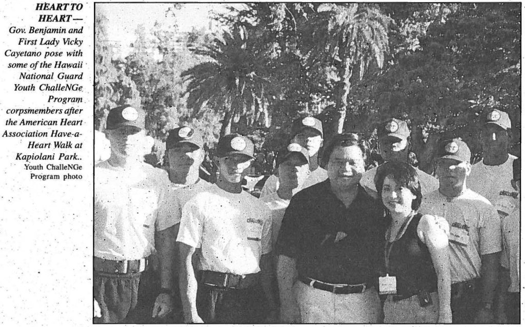 HEART To HEART - Gov. Benjamin and First Lady Vicky Cayetario pose with some of the Hawaii National Guard Youth ChalleNGe Program corpsmembers after the American Heart Association Have-a-Heart Walk at Kapiolani Park Youth ChalleNGe Program photo