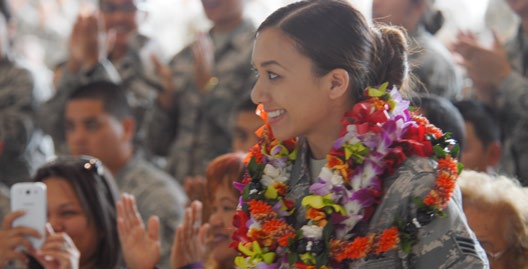 Senior Airman Mariah Akau with the 154th FSS is recognized as the Airman of the Year at this year’s Launa Ole awards. The Hawaii Air National Guard’s Launa Ole awards recognize the top individual and team performers for the past year. The 2014 winners were announced during a March 8, 2015 ceremony at Joint Base Pearl Harbor-Hickam. (U.S. Air National Guard photo by Senior Airman Orlando Corpuz)