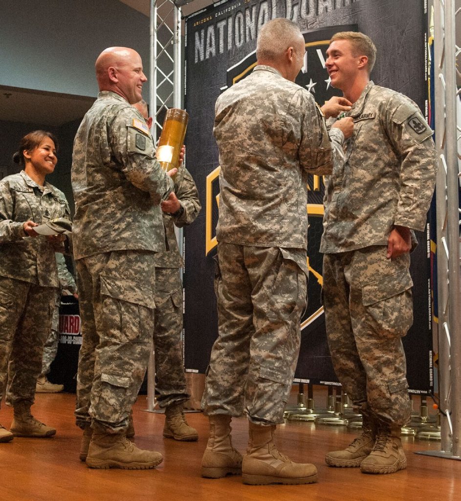 U.S. Army Spc. Cruser Barnes, 1st Squadron, 299th Cavalry Regiment, Hawaii Army National Guard, is awarded Soldier of the Year for the Region VII BWC May 7, 2015, at Marine Corps Training Area Bellows, Hawaii.