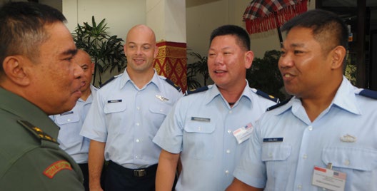 Brig. Gen Raharyono, Senior Staff Officer 7/TNI Staff of Operations, stops by to meet members of the Hawaii Air National Guard during a subject matter expert exchange with Kohanudnas, the Indonesian armed forces component responsible for air defense, Jakarta, Indonesia.