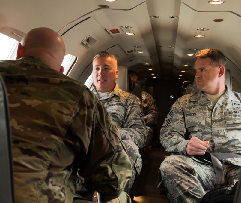 Command Chief Master Sgt. Mitchell O. Brush, senior enlisted advisor to the Chief of the National Guard Bureau, travels to the island of Hawaii with Hawaii Army National Guard Command Sgt. Maj. Dana W. Wingad and Hawaii Air National Guard Chief Master Sergeant William A. Parker on September 13, 2016. The trip to the island of Hawaii was part of a trip to the state of Hawaii in order to assess the wellbeing of the Hawaii National Guard. (Army National Guard photo by Spc. Paul D. Berzinas/Released)