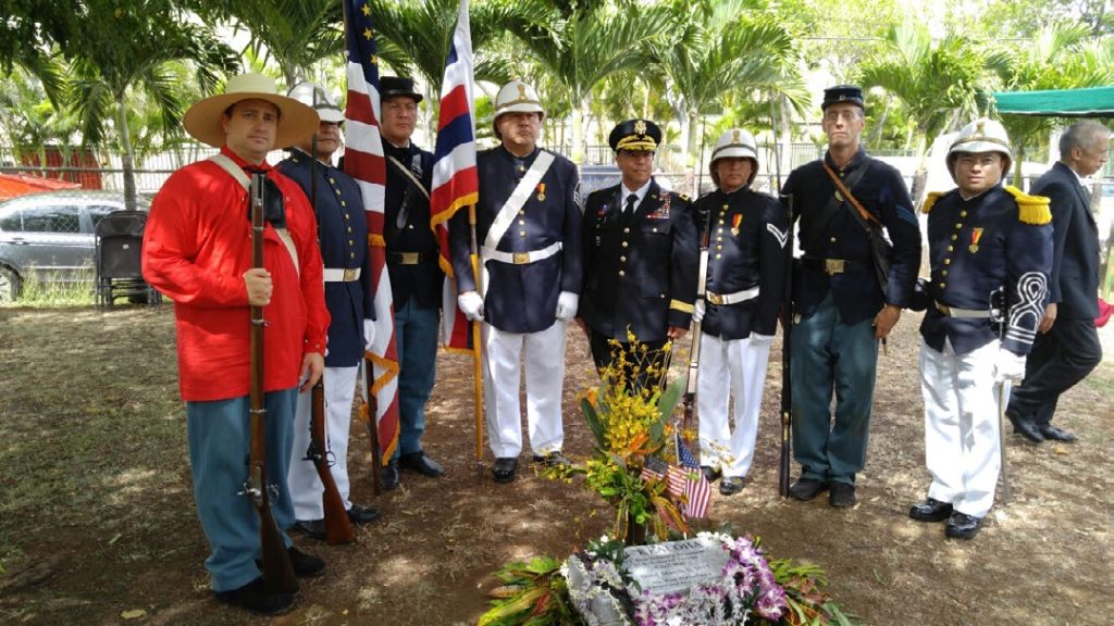 The Royal Order of Kamehameha I and the Hawaii Civil War Round Table honors the memory of military service of Soldiers and Sailors of the Kingdom of Hawaii who served in the Union and Confederate Army and Navy during the American Civil War from 1861 to 1865. Brig. Gen. Kenneth Hara, the deputy adjutant general and the Hawaii Air National Guard’s Ceremonial Royal Guard join Civil War reenactors at the newly dedicate grave marker of J.R. Kealoha at Oahu Cemetery, May 25, 2016.