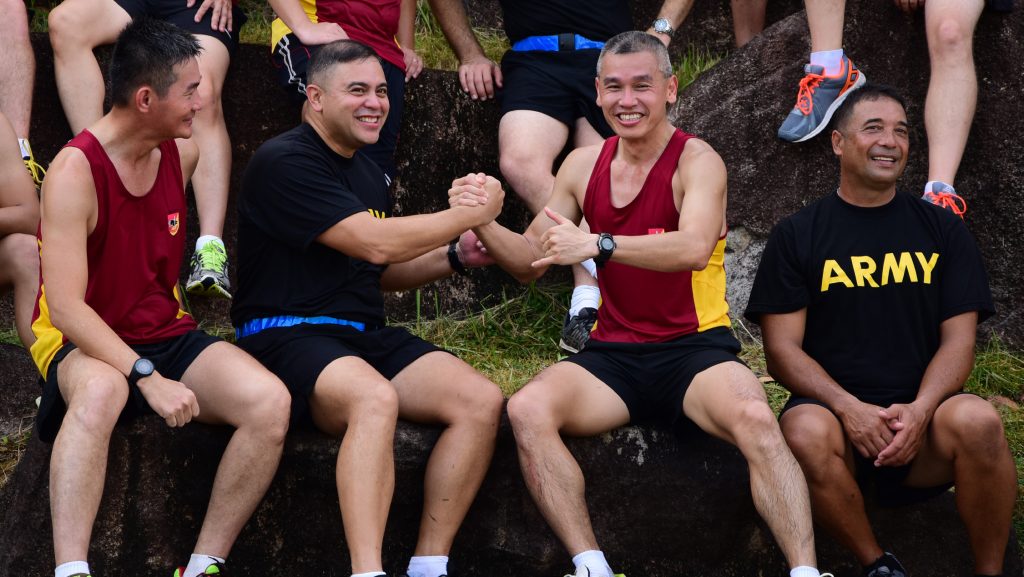The Hawaii Army National Guard along with Singapore Armed Forces conducted a sports day during the 37th annual Tiger Balm exercise at Mandai Hill Camp, Singapore Jul. 21, 2017. Soldiers participated in basketball, dodge ball and captain’s ball team sports promoting exercise and fun. Celebrating its 37th consecutive year, this exercise enhances the professional relationship, combat readiness, and interoperability between the United States and Singapore Armies to meet and demonstrate regional security, partnership and resolve. This two-week long bilateral exercise is hosted in Hawaii on even years and in Singapore on odd years. Concurrently, this exercise is held at multiple locations in Singapore, Hawaii and Alaska with U.S. Command Post Exercise response cells at several locations. Soldiers utilize cyber war-gaming during this exercise and for the first time, Strykers and Terrex military vehicles are training and performing side by side.