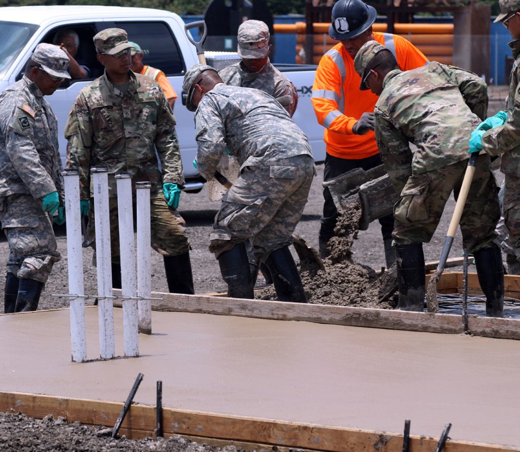 Honolulu, HI – Hawaii National Guard Soldiers from Alpha Company 227th Brigade Engineer Battalion continue construction for the Kahauiki Village Homeless Relocation Project, Aug. 9, 2017, Honolulu, Hawaii. Soldiers continued to prepare foundation slabs for future affordable housing for homeless families. (U.S. Army National Guard photo by Spc. Matthew A. Foster)
