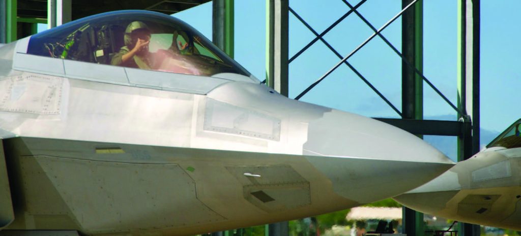 A fighter pilot with the 199th Fighter Squadron, Hawaii Air National Guard gives the traditional Hawaii “Shaka” to say hello on his way to takeoff at Joint Base Pearl Harbor-Hickam on Jan. 16, 2018 as part of Sentry Aloha Exercises. The 199th Fighter Squadron is part of the 154th Wing, which is the largest Air National Guard wing in the nation. (U.S. Air National Guard photo by Staff Sgt. James Ro)
