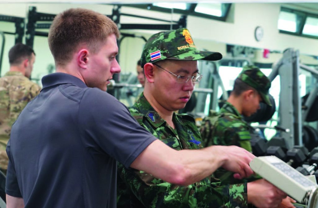 Sgt. Darren Munhole, survey team member with the Washington National Guard’s 10th Civil Support Team oversees military members from Thailand as they practice identifying radiological fields from test sources during a recent joint Chemical Biological Radiological Nuclear (CBRN) exchange at the Hawaii Army National Guard’s Regional Training Institute in Waimanalo. March 22, 2018. (U.S. National Guard Photo By Tech. Sgt. Andrew Jackson)