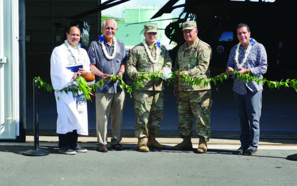 The Hawaii Army National Guard (HIARNG) conducted a Maile Lei untethering ceremony at the new Army Aviation Support Facility (AASF) at Kalaeloa on Thursday, January 11, 2018. The Kalaeloa AASF will be used for the maintenance of, and flight operations for, the CH-47 Chinook, the UH-60 Black Hawk, and the UH-72 Lakota.
