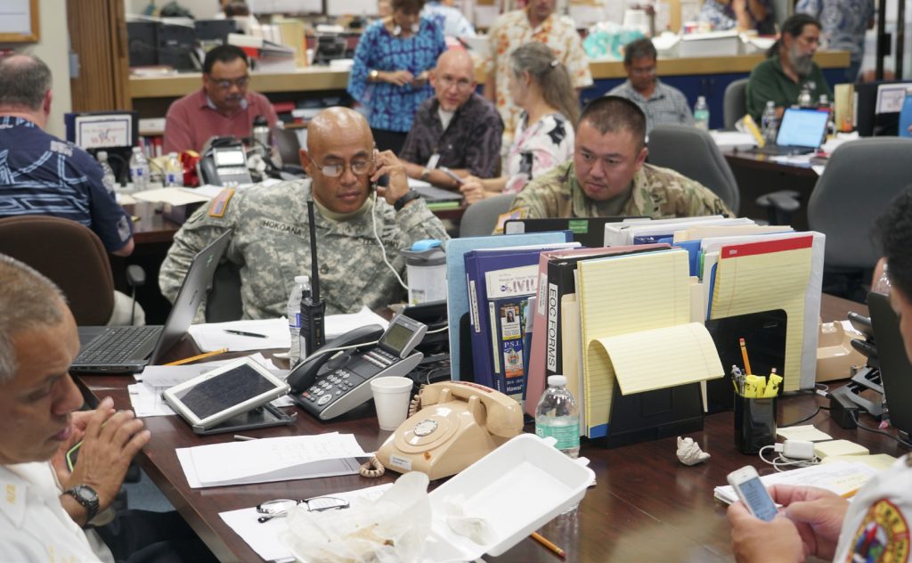 Staff Sgt. Hokoana Assists the Hawaii County Civil Defense as the Task Force Hawaii liaison officer during the early days of the eruption, May 04, 2018 (U.S. Air National Guard Photo by Tech. Sgt Andrew Jackson)