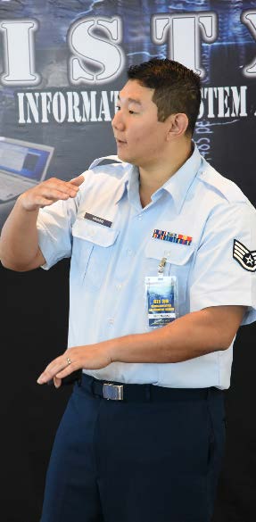 Hawaii Air National Guard Staff Sgt. Marc Masuno gives a presentation during the 2019 Information System and Technology Exchange, July 24, 2019, Jakarta, Indonesia.