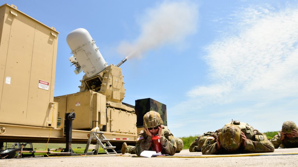 Soldiers with Hawaii Army National Guard’s the1st Battalion, 487th Field Artillery Regiment conduct Counter Rocket Artillery Mortar operations during deployment training, Fort Sill, Oklahoma, Jun. 9, 2019. The 487th FAR was selected as the first non Air Defense Artillery unit to be trained on C-RAM operations outside of their primary Military Occupational Specialty of Field Artillery. (U.S. Army National Guard photo by Sgt. 1st Class Theresa Gualdarama)