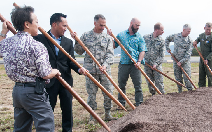 Ground-breaking ceremony for the new F-22 Aerospace Control Alert (ACA) Facility on Feb 14, 2019 at Joint Base Pearl Harbor-Hickam, Hawaii. (U.S. Air National Guard photo by Senior Airman Robert Cabuco)