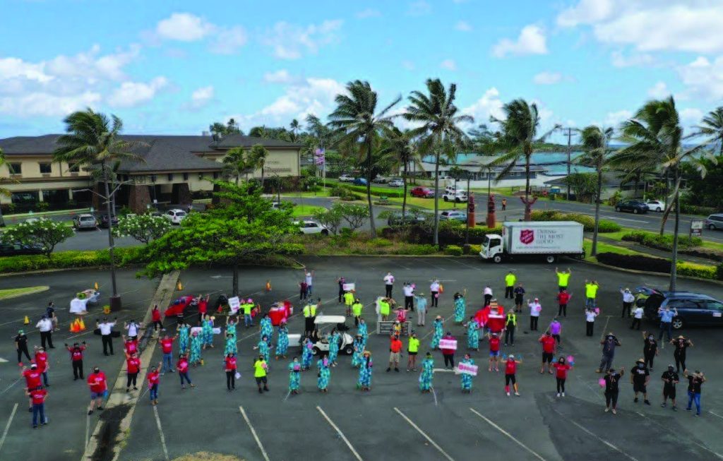 Mother's Day food drive, Lā‘ie, HI. Volunteers come together to assist with a Mother's Day Food Drive at the Brigham Young University Lā‘ie campus. The event was sponsored by the Salvation Army. HHARP was among those volunteers, and they helped distribute enough food to feed over 700 families.