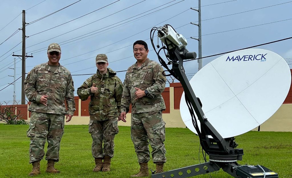 Three Hawai’i Air National Guard members, Staff Sgt. Rob Shikina, Sr. Airman Katarina Kossen, Master Sgt. Neil Fujinaga of the 154th Combat Communications Squadron, were activated and mobilized to Guam assist with first responder communication efforts after Typhoon Mawar struck the island nation.