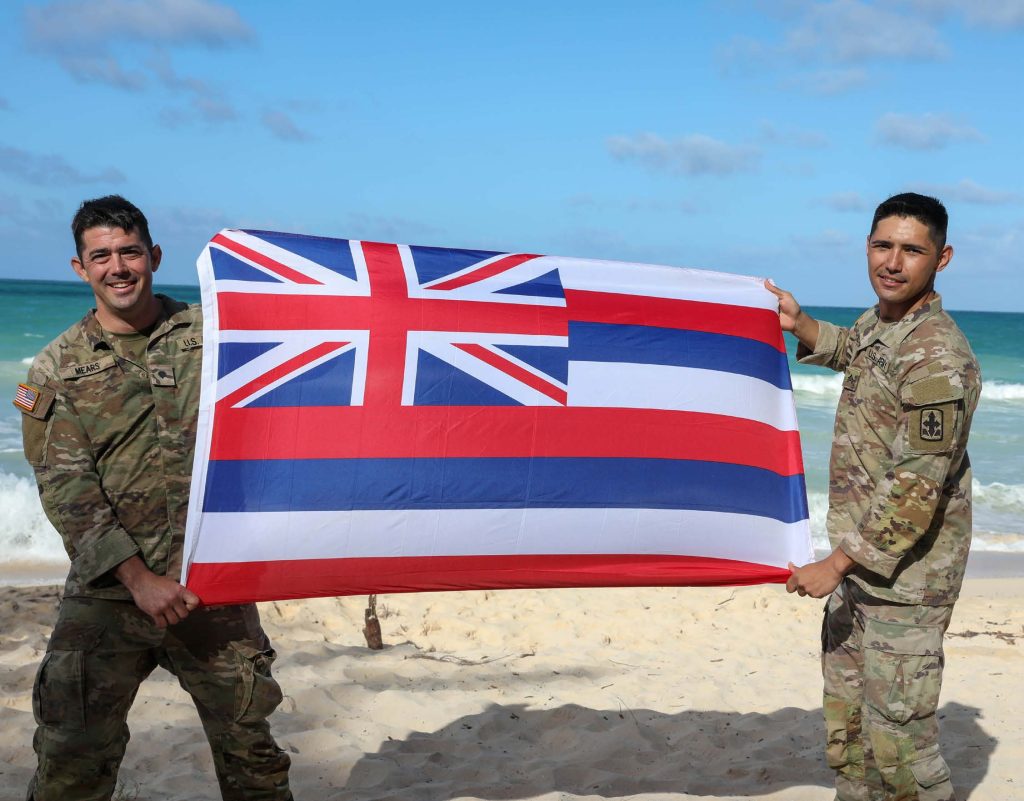 Hawai’i Army National Guard Spc. Quinn Mears, left, a combat engineer assigned to Alpha Company, 227th Brigade Engineering Battalion and Hawai’i Army National Guard Sgt. Cooper Hulse, a cavalry scout assigned to Headquarters and Headquarters Squadron, 1-299th Cavalry Regiment, won the Region VII Best Warrior Competition, Waimanalo, Hawai’i, May 7-11 2023. The Region VII winners competed agains National Guard service members from Arizona, California, Colorado, Guam, Hawai’i, Nevada, New Mexico and Utah in Army Warrior Tasks. The two HIARNG Soldiers now move on to the All-Guard National Best Warrior Competition in Alaska next month. (U.S. Army National Guard photo by Spc. Sean Walker)