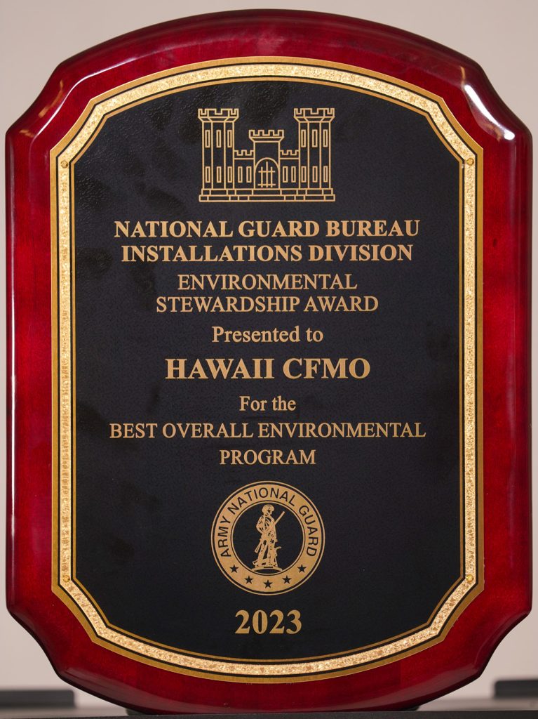 The National Guard Bureau Installations Division presented the Environmental Stewardship Award to Hawaii CFMO for the Best Overall Environmental Program of 2023