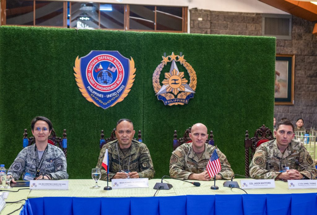 Mutual Defense Board (MDB) and Security Engagement Board (SEB) Standing Committee members complete the first of several meetings on March 7, 2024, Camp Aguinaldo, Quezon City, Philippines. The MDB was established in 1958 and the SEB was established in 2006. The two boards together form the annual MDB-SEB, which coordinates a framework for defense and security cooperation between the U.S. and Philippine militaries. (U.S. Air National Guard photo by Mysti Bicoy)