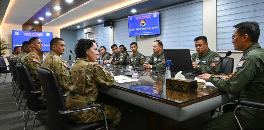 Hawai‘i Army National Guard and Philippine Air Force service members meet for the Rotary Wing Aviation Maintenance and Standardization Subject Matter Expert Exchange at Brigadier General Benito N. Ebuen Air Base, Lapu-Lapu City, Philippines Sept. 16, 2024. The Rotary Wing Subject Matter Expert Exchange is a collaboration between HIARNG and PAF, intended to strengthen alliances and partnerships with key allies like the Philippines. (U.S. Air National Guard photo by Senior Airman Roann Gatdula)