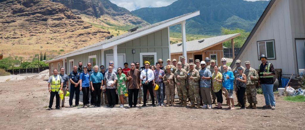U.S. Air National Guard, Air Force Reserve and community leaders visit the construction site for the Puʻuhonua O‘ Wai‘anae Mauka Village during the 2024 Pu’uhonua o Wai’anae Innovative Readiness Training (IRT) Distinguished Visitors Day in Wai’anae, Hawai‘i on Aug. 01, 2024. Puʻuhonua O‘ Wai‘anae Mauka Village IRT is a collaborative program that leverages military contributions and community resources to multiply value and cost savings for participants. (U.S. Air National Guard photo by Master Sgt. Mysti Bicoy)