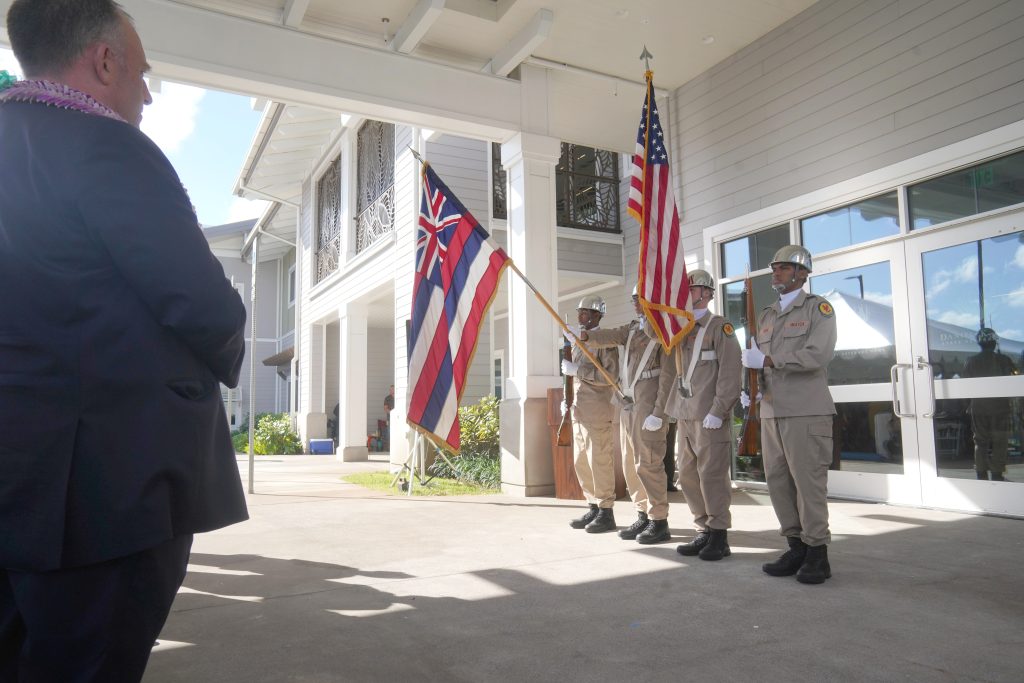 The Dedication Ceremony for the Daniel Kahikina Akaka State Veterans Home in Kapolei was held on March 26. Gov. Josh Green M., the Late Senator Akaka’s Ohana, former State of Hawaii Office of Veterans’ Services Director, Ron Han’s Ohana all spoke at the event and shared about the dream becoming a reality. The home will serve Hawaii’s Veterans for years to come. Earlier that morning, a the Ron Han Room was dedicated and a plaque was unveiled. Gov. Green and Adjutant General Maj. Gen. Stephen Logan joined the Han family for the ceremony commemorating Col. Han for all of his efforts making the state veterans home a reality. Guests were able to tour part of the facility after the event was over.
– Photos by Master Sgt. (Ret) Andrew Jackson, State of Hawai‘i Department
of Defense Public Affairs