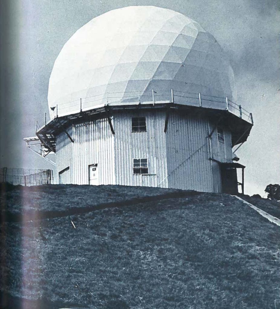 Radar tower of 1he 150th AC&W Squadron, HANG, looms atop Kokee on Kauai. The 150th is one of the vital links of our Air Defense system and is the only Hawaii Air Guard unit based outside of Oahu. Other units represented on the Garden Island include Army Guard's Company B, 1 /299th Inf., and a small crew from the 298th Arty Gp (AD). In a spirit of inter-unit cooperation our cover photo and others inside featuring Kauai, were token by 1SG luther Wong, topsergeant of Company B.