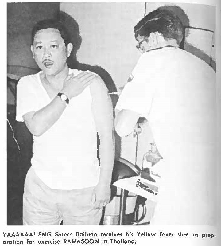 YAAAAAAI SMG Sotero Bailado receives his Yellow Fever shot as preparation for exercise RAMASOON in Thailand.
