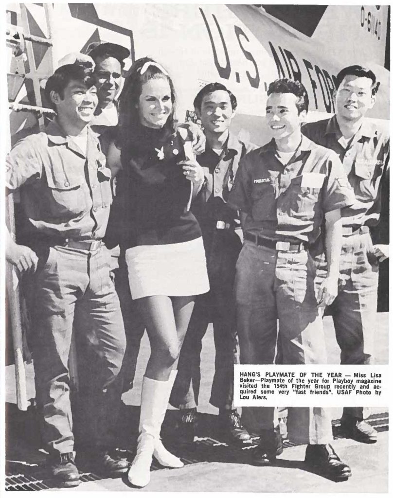 HANGʻs Playmate of the Year - Miss Lisa Baker - Playmate of the year for Playboy magazine visited the 154th Fighter Group recently aquired some very "fast friends". USAF photo by Lou Alers.