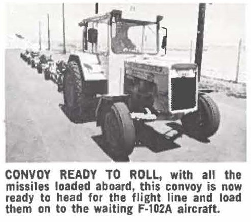 CONVOY READY TO ROLL, with all the missiles loaded aboard, this convoy is now ready to head for the flight line and load them on to the waiting F-102A aircraft.
