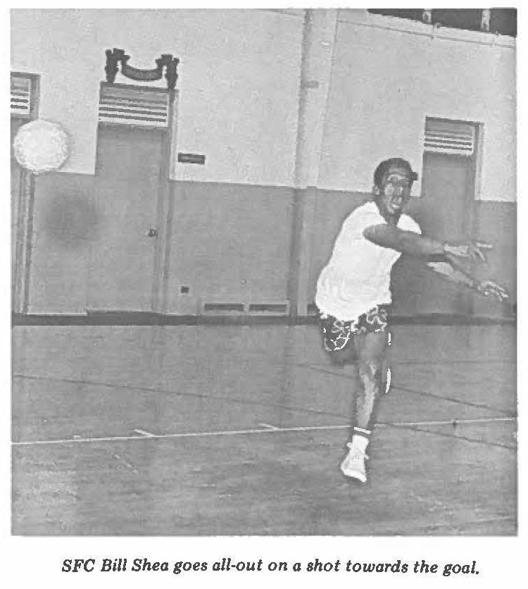 SFC Bill Shea goes all-out on a shot towards the goal.