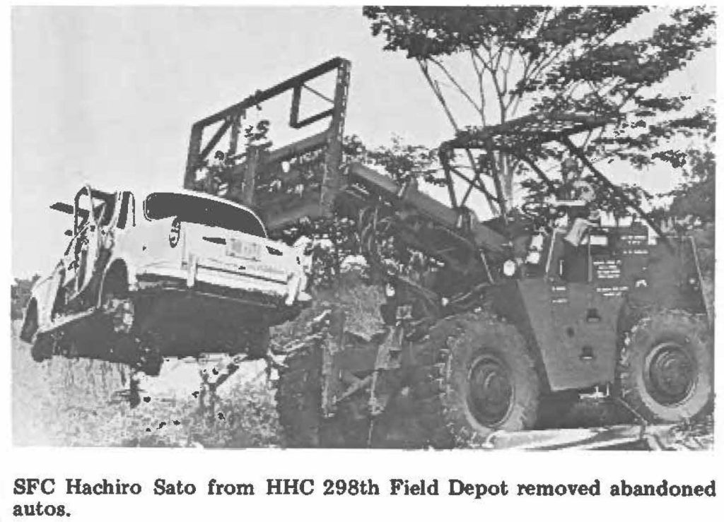 SFC Hachiro Sato from HHC 298th Field Depot removed abandoned autos.