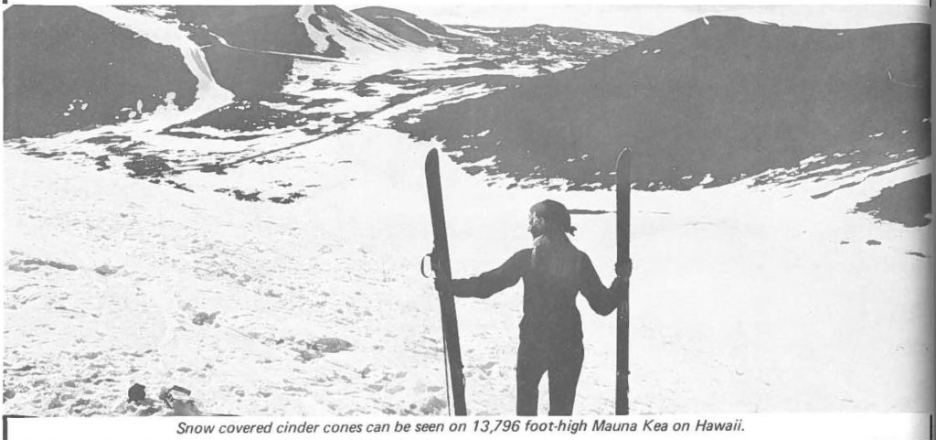 Snow covered cinder cones can be seen on 13,796 foot-high Mauna Kea on Hawaii.