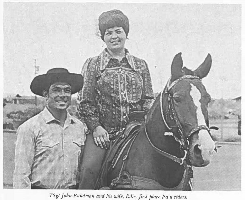 TSgt John Bandman and his wife, Edie, first place Pa'u riders.