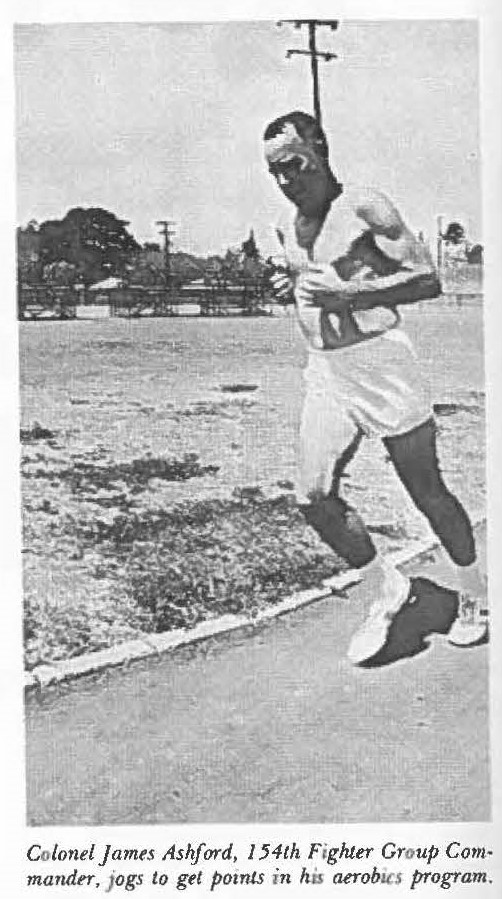 Colonel James Ashford, 154th Fighter Group Commander, jogs to get points in his aerobics program.