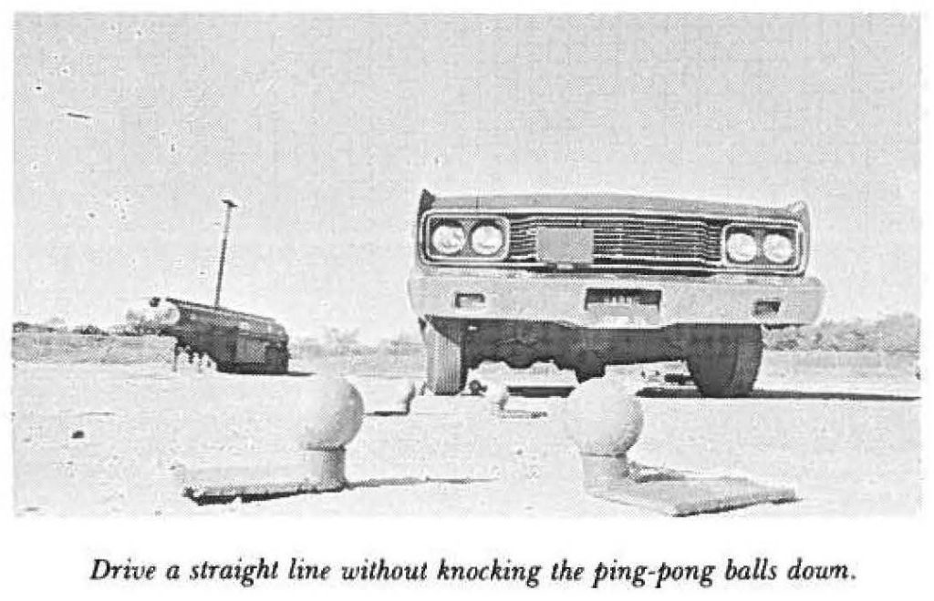 Drive a straight lime without knocking the ping-pong balls down.