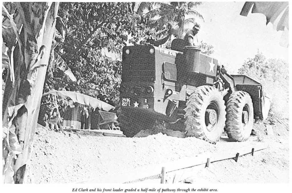 Ed Clark and his front loader graded a half-mile of pathway through the exhibit area.
