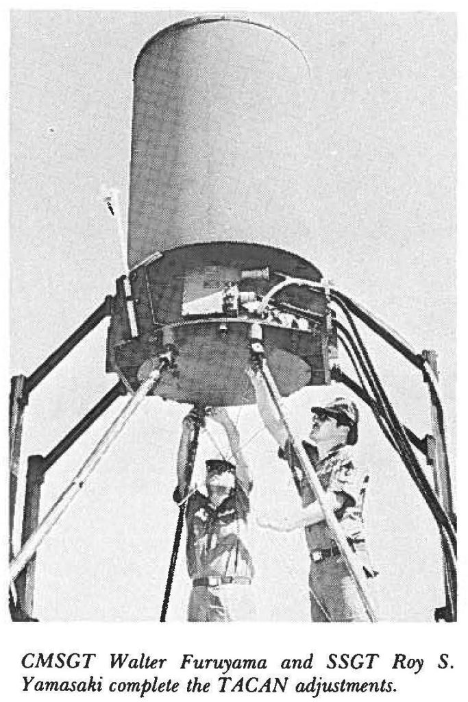 CMSGT Walter Furuyama and SSGT Roy S. Yamasaki complete the TACAN adjustments.