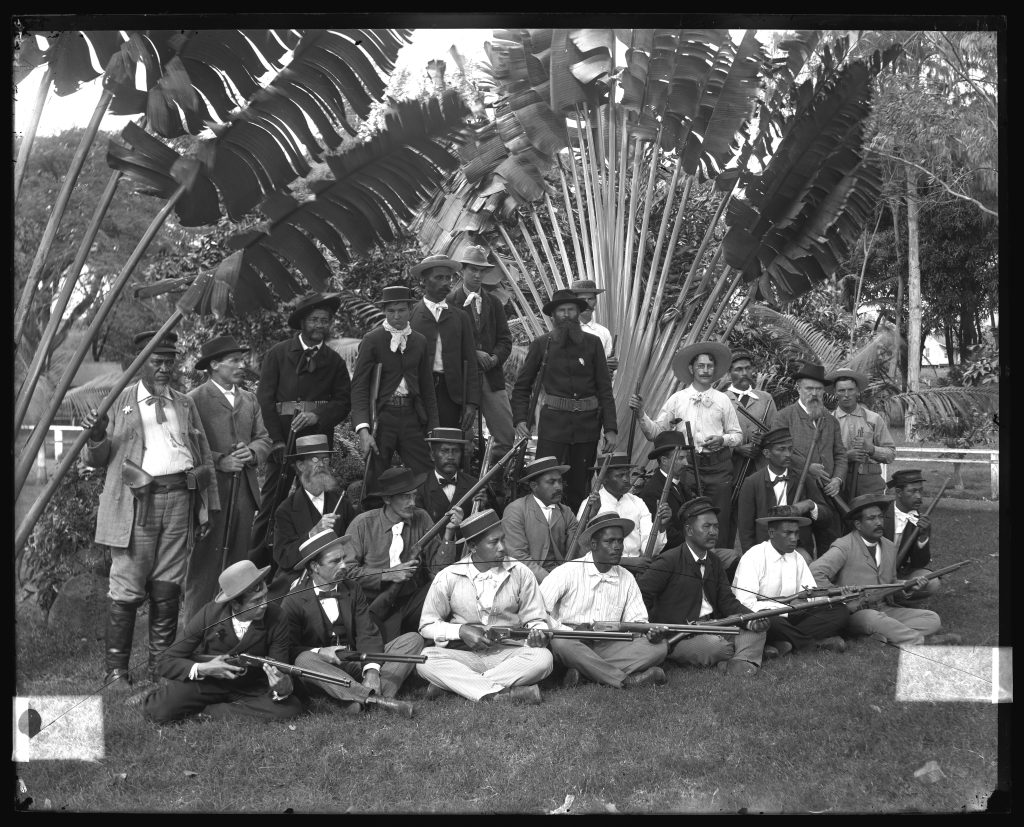1895. CITIZENS GUARD - Members of the Pearl City Squad #16, Sgt. J. Hassinger in command. Wilcox Revolution of 1895