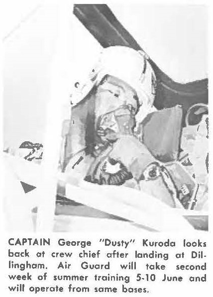CAPTAIN Gearge "Dusty" Kurodo looks back at crew chief after landing at Dillinghom. Air Guard will take second week of summer training 5-10 June and will operate from same bases.