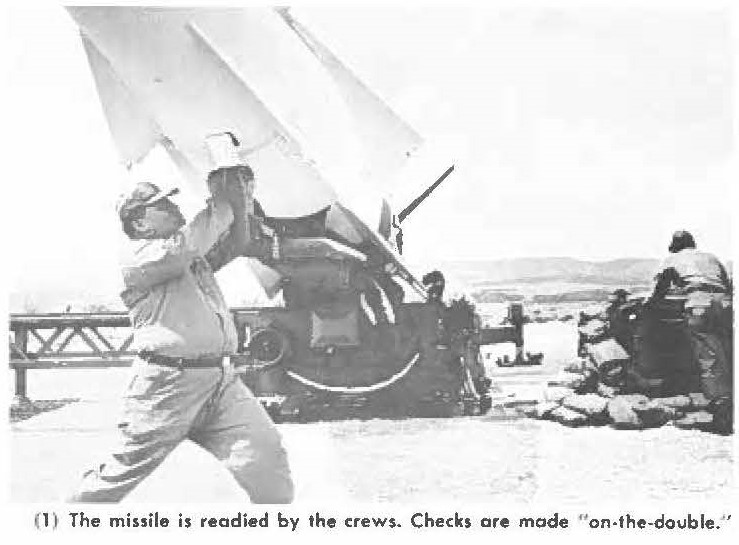 (1 ) The missile is readied by the crews. Checks are made "on-the-double."