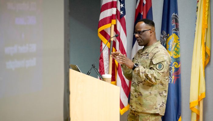 At top, Brig. Gen. Walter R. Ross Jr., Hawai‘i National Guard Director of the Joint Staff, gave the opening remarks at the HIARNG safety workshop at the 298th Regiment, Regional Training Institute (RTI) in Waimanalo on May 16. (Photo by Master Sgt. (Ret) Andrew Jackson)